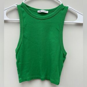 Zara Kelly Green Ribbed Crop Tank